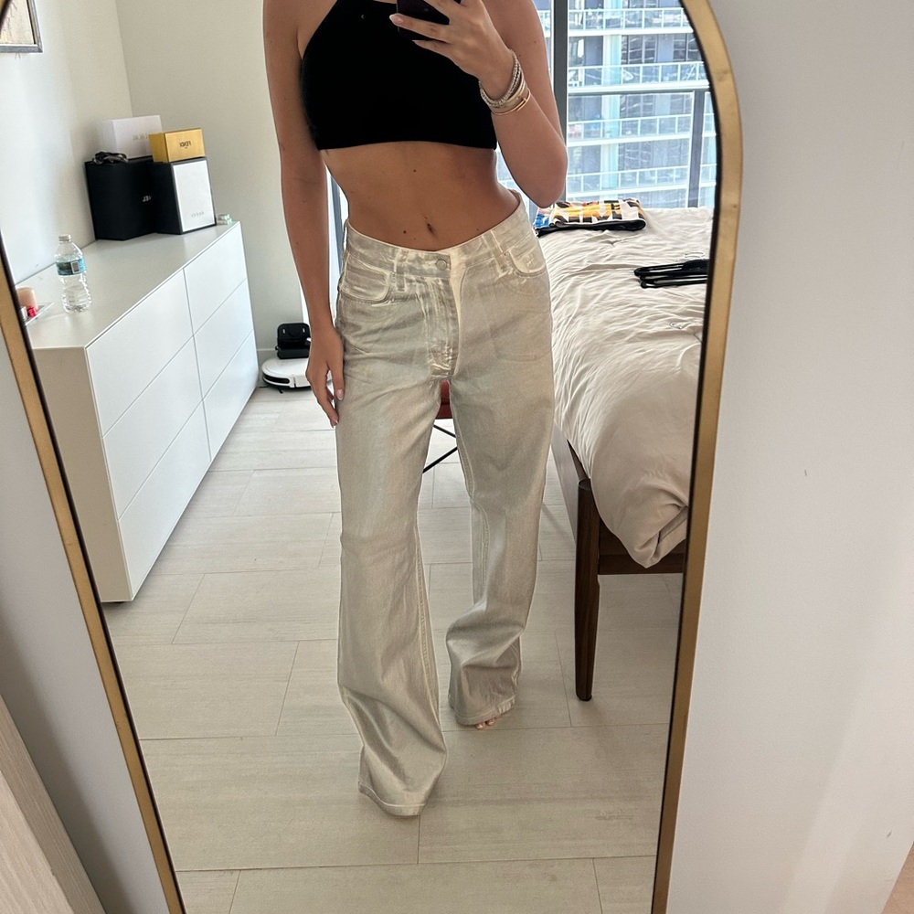 Metallic White Silver Jeans